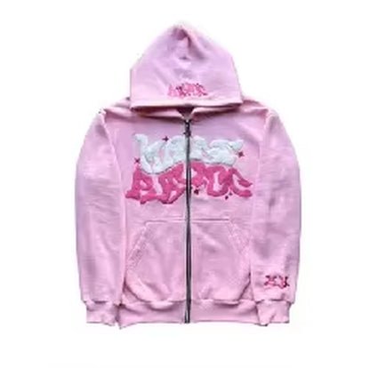 American Retro Star and Letter Printed Zipper Hoodies Women and Men Y2K Spring Autumn Section Lazy Fashion Brand Cardigan Jacket
