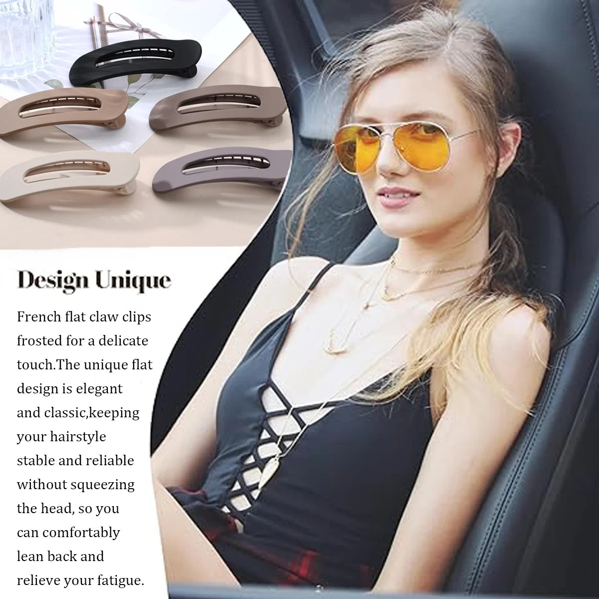 10 Pcs Large Lay Flat Claw Clips for Women French Side Slide Barrettes for Thin Fine Hair Rectangle Alligator Hair Accessories
